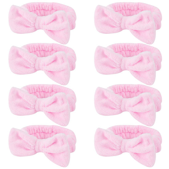 Picture of Ondder Spa Headband for Washing Face 8 Pack Pink Skincare Headbands for Women Girls Terry Cloth Cute Bow Head Bands