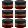 Picture of 8 oz Amber Plastic Cosmetic Jars Leak Proof Container with Black Lid for Cream, Lotion, Powder, ointment, Beauty Products etc, 6 Pcs.