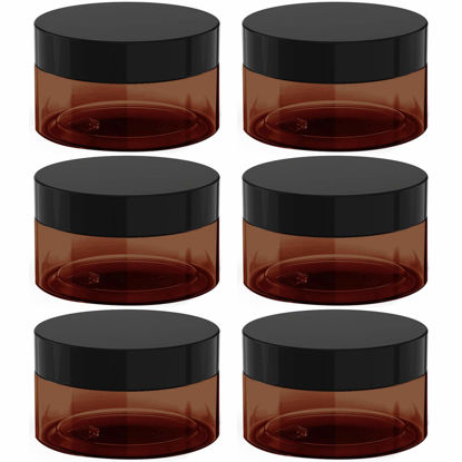 Picture of 8 oz Amber Plastic Cosmetic Jars Leak Proof Container with Black Lid for Cream, Lotion, Powder, ointment, Beauty Products etc, 6 Pcs.