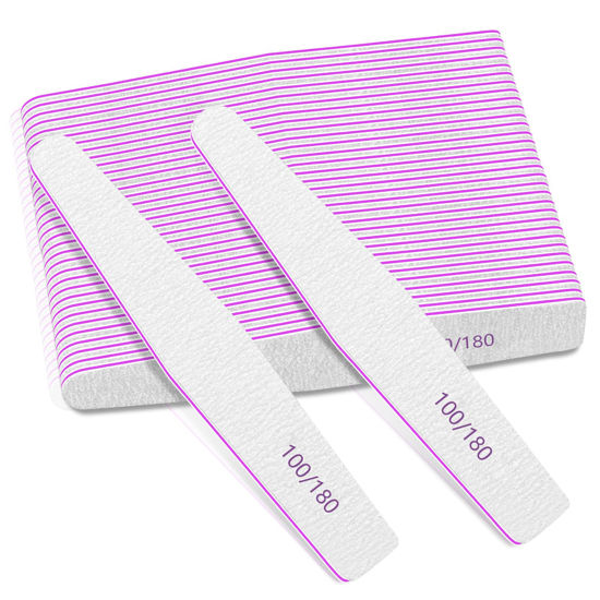 Picture of 50Pcs Nail File Set, Emery Board Nail Files 100/180 Grit for Poly Nail Extension Gel and Acrylic Nails Nail File for Natural Nails Nail Filers Manicure Tool