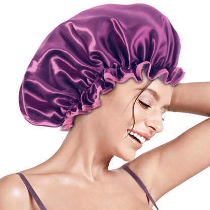 Picture of Aquior Shower Caps, Reusable Shower Cap for Women, Double Layer Waterproof Hair Cap, Large Size for All Hair Lengths,for Girls Spa Home Salon Use (purple)