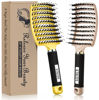 Picture of KTKUDY Detangling Brush Getting Knots Out without Pain - Boar Bristles Hair Brush Make Hair Shiny & Healthier Vented Detangler Brush for Women Men Kids Wet and Dry Hair (Yellow & Gold)