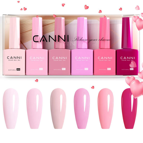 Picture of CANNI 9ml Hema-Free Gel Nail Polish Set- 6Pcs Light Pink Nail Gel Manicure Kit, Soak Off LED Polish DIY at Home Salon Gifts for Women Girls