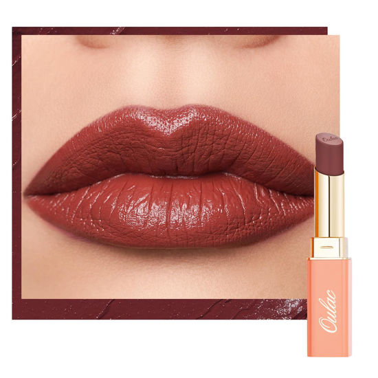 Picture of Oulac Color Rich Satin Lipstick - Red Brown Full Coverage Lip Color, Creamy Silky-Smooth, Moisturizing, Satin Matte Finish, Infused With Shea Butter, Vegan & Clean Beauty, 4g, SG14 Blair