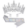 Picture of Papoopy Birthday Tiara Crown with Sash for Women, Headband Hair Accessories for Wedding Party Costume Silver