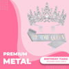 Picture of Papoopy Birthday Tiara Crown with Sash for Women, Headband Hair Accessories for Wedding Party Costume Silver
