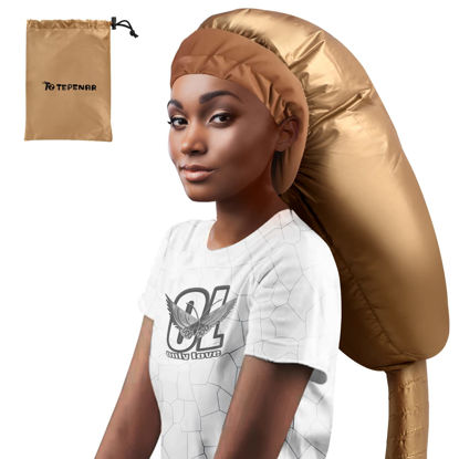 Picture of TEPENAR Bonnet Hair Dryer Attachment: Upgraded Extra Large Adjustable Hair Dryer Cap - Easy to Use for Natural Curly Textured Hair Care Styling Fast Drying - Gold