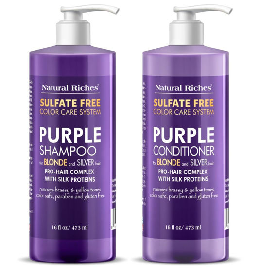 Picture of Natural Riches Purple Shampoo and Conditioner Set Sulfate Free Salon Grade for Silver Blonde Platinum Hair. Removes Yellow & Brass tones. Grey Highlighted Hair 16x2 fl oz
