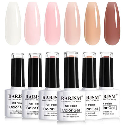 Picture of RARJSM Nude Sheer Jelly Pink Gel Nail Polish Set of 6 Transparent Colors LED UV Gel Soak Off Clear Taffy Brown Milky White French Manicure Nail Gel Polish Varnish Curing Requires 7.5ml for Home Salon
