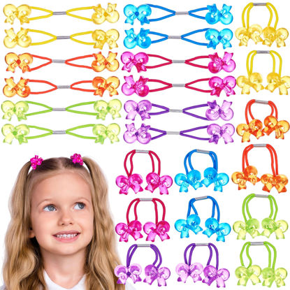 Picture of Expressions 24pc Ponytailers Ponytail Balls Hair Elastics, Flower-Shaped Multicolored Twin Hair Beads Bauble Hair Ties Ponytail Holders, Toddler Hair Accessories, Kids Hair Ties, Value Pack
