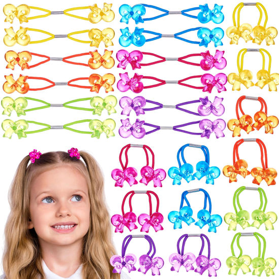 Picture of Expressions 24pc Ponytailers Ponytail Balls Hair Elastics, Flower-Shaped Multicolored Twin Hair Beads Bauble Hair Ties Ponytail Holders, Toddler Hair Accessories, Kids Hair Ties, Value Pack