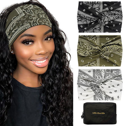Picture of S&N Remille Wide Boho Headbands for Women Extra Large Turban Headband Hairband Hair Twisted Knot Accessories 3 Pack