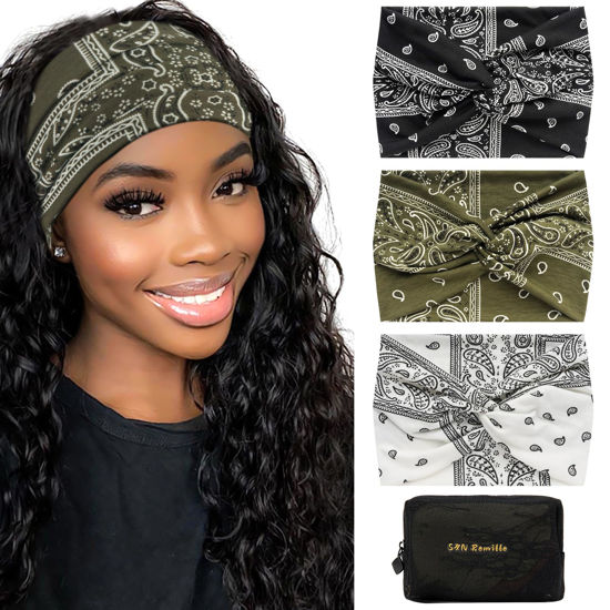 Picture of S&N Remille Wide Boho Headbands for Women Extra Large Turban Headband Hairband Hair Twisted Knot Accessories 3 Pack