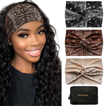 Picture of S&N Remille Wide Boho Headbands for Women Extra Large Turban Headband Hairband Hair Twisted Knot Accessories 3 Pack