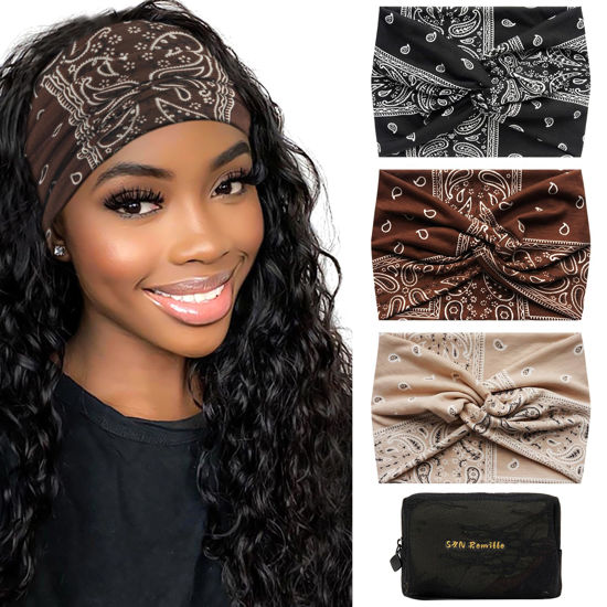 Picture of S&N Remille Wide Boho Headbands for Women Extra Large Turban Headband Hairband Hair Twisted Knot Accessories 3 Pack