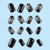 Picture of Christmas Press on Nails Short Square Fake Nails with Snowflake Designs Acrylic Nails Press ons Glossy Glue on Nails Christmas False Nails Black Full Cover Artificial Stick on Nails for Women 24Pcs