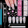 Picture of 3D Flowers, Manicure Kit with Nail Rhinestone Glue Gel, White Pink Acrylic Flower Nail Charms with Caviar Beads, Rhinestones for Nails + Gem Glue for Nails (UV/LED Needed) with Dotting & Pickup Tools
