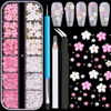 Picture of 3D Nail Flowers Charms, White Pink Acrylic Flower with Caviar Beads, Rhinestones for Nails 3D Nail Charms for Acrylic Nails for Manicure Salon DIY Nail Art Decor with Pickup & Dotting Tools