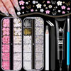Picture of 3D Nail Charms, Manicure Kit with Nail Rhinestone Glue Gel (UV Curing), Butterfly White Pink Flower Starry AB Gems Caviar Beads Half Round Pearl & Flatback Glass AB + Clear Gems with Dotting Tools