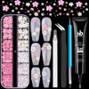 Picture of 3D Flowers Manicure Gems with Nail Rhinestone Glue Gel, White Pink Acrylic Flower Nail Charms with Caviar Beads, Rhinestones for Nails with Gem Glue for Nails (UV/LED Needed) with Dotting Tools