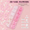 Picture of 3D Flowers Manicure Gems with Nail Rhinestone Glue Gel, White Pink Acrylic Flower Nail Charms with Caviar Beads, Rhinestones for Nails with Gem Glue for Nails (UV/LED Needed) with Dotting Tools
