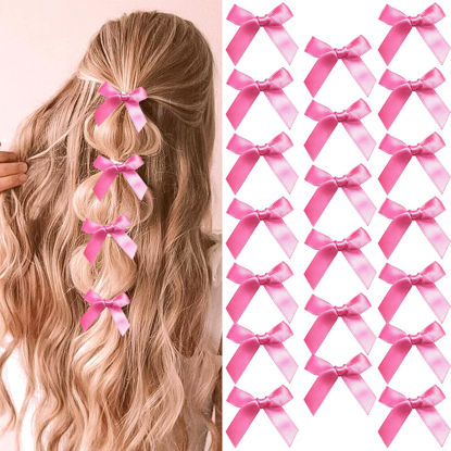 Picture of SAWINDA 20PCS Pink Hair Bows Ribbon Alligator Hair Ribbon Hair Barrettes for Teens Small Claw Clips for Thick Thin Hair,Cute Hair Accessories for Women Girls (Pink2)