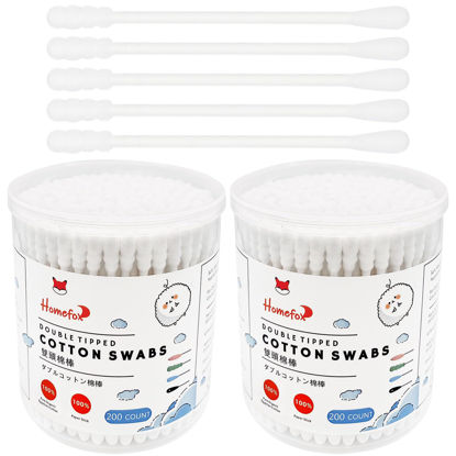 Picture of HOMEFOX Cotton Swabs Spiral Slim - 400 Count Organic Cotton Buds Double Side Tightly Wrapped Cotton Tips Paper Stick Soft Gentle Lint-Free Cruelty-Free, Round & Spiral (White)