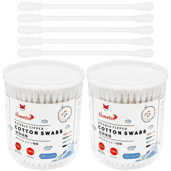 Picture of HOMEFOX Cotton Swabs Spiral Slim - 400 Count Organic Cotton Buds Double Side Tightly Wrapped Cotton Tips Paper Stick Soft Gentle Lint-Free Cruelty-Free, Round & Spiral (White)