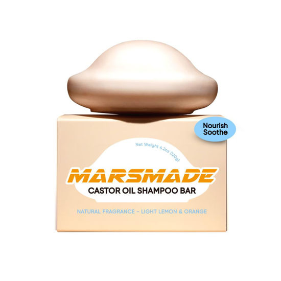 Picture of MARS MADE Castor Oil Shampoo Bar 2.0 - Hydrating & Moisturizing Natural Hair Soap Bar Shampoo for Hair Growth & Scalp Nourishment - Bathing Soap Solid Shampoo for All Hair Types (120g, 4.23oz)