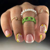 Picture of Cute Flower Press on Nails Short Fake Nails - LPOODDNU French Tip Press on Nails Square Shape False Nails Small Flowers Acrylic Nails Spring Summer Stick on Nails Short Artificial Nails for Manicure