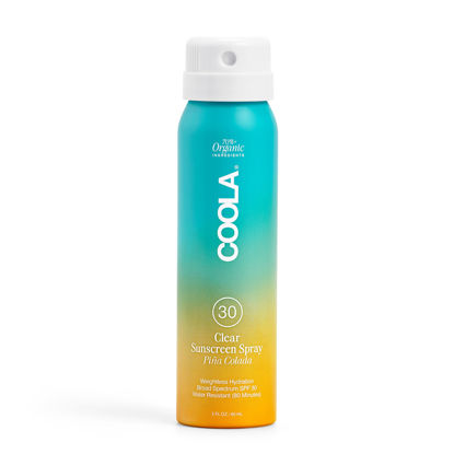Picture of COOLA Organic Sunscreen SPF 30 Sunblock Spray, Dermatologist Tested Skin Care for Daily Protection, Vegan and Gluten Free, Piña Colada, Travel Size, 2 Fl Oz