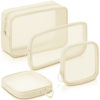 Picture of Weewooday 4 Pcs Mesh Makeup Bag Mesh Cosmetic Bag Travel Toiletry Bag Pouch with Zipper Mini Portable Makeup Cosmetic Travel Toiletry Purse Bag for Daily Accessories (Beige,Small, Large, Medium)