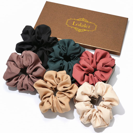 Picture of Lolalet Scrunchies for Women, Satin Hair Scrunchies Softer Than Silk Hair Ties Valentine's Day Gifts, Big Scrunchy Ponytail Holder -6 Pack, Style E