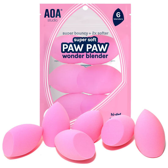 Picture of AOA Studio Collection Makeup Sponge Set Makeup Blender Latex Free and High-definition Super Soft Set of 6 Makeup Blender For Powder Cream and Liquid, Beauty Cosmetic Beveled Shape (Pink)