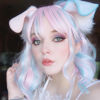 Picture of VCKOVCKO Natural Wavy Wig With Air Bangs Short Bob Piano Color Wigs Women's Shoulder Length Wigs Curly Wavy Synthetic Cosplay Wig Pastel Bob Wig for Girl Colorful Wigs(12",Pink & Sky Blue Mixed)