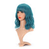 Picture of VCKOVCKO Natural Wavy Wig With Air Bangs Short Bob Dark Blue Wigs Women's Shoulder Length Wigs Curly Wavy Synthetic Cosplay Wig Pastel Bob Wig for Girl Colorful Wigs(12",Dark Blue)