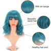 Picture of VCKOVCKO Natural Wavy Wig With Air Bangs Short Bob Dark Blue Wigs Women's Shoulder Length Wigs Curly Wavy Synthetic Cosplay Wig Pastel Bob Wig for Girl Colorful Wigs(12",Dark Blue)