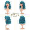 Picture of VCKOVCKO Natural Wavy Wig With Air Bangs Short Bob Dark Blue Wigs Women's Shoulder Length Wigs Curly Wavy Synthetic Cosplay Wig Pastel Bob Wig for Girl Colorful Wigs(12",Dark Blue)