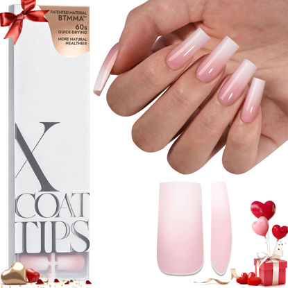 Picture of BTArtboxnails XCOATTIPS Ombre Nails - Square Press on Nails Long, 150Pcs Nail Tips Pink White Gradient Soft Gel False Nail Tips Soak Off Fake Nails Extensions DIY 15 Sizes
