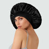 Picture of 2 Pcs Extra Large Satin Hair Bonnet for Sleeping Cap 17 inches Jumbo Silk Sleep Bonnet for Women (Black & Blue)