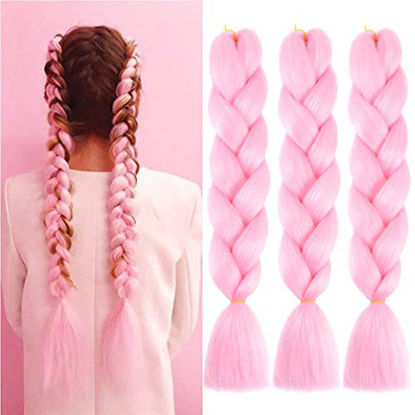 Picture of Xiaofeng Braiding Hair Extensions for Women 6 Packs 100g/Pack 24Inch High Temperature Ombre Jumbo Synthetic Braiding Hair for Twist Crochet Braids (24 Inch, light pink)