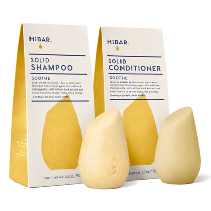 Picture of HiBAR - Soothe Shampoo & Conditioner Set - For Dry, Itchy, Flaky Scalps - Improves Scalp Health - Willow Bark Extract & Salicylic Acid - Plastic, Soap, Paraben & Sulfate-Free -Color Safe -2 Solid Bars