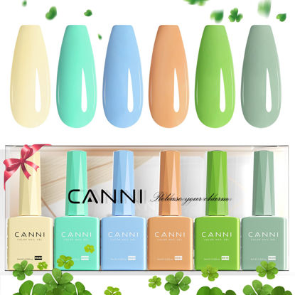Picture of CANNI 6Pcs 9ml Pastel Gel Nail Polish Set- Yellow Green Blue Gel Polish Kit Candy Colors DIY at Home Salon Christmas New Year's Gifts for Girls