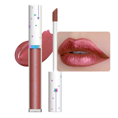 Picture of evpct 1Pcs Mauve Red Metallic Shimmer Glitter Lip Gloss Liquid Lipstick Long Lasting Waterproof 24, Glitter Pearlescent Metallic Sparkly Glossy Liquid Lipsticks Lip Stain Makeup Set for Women 05#