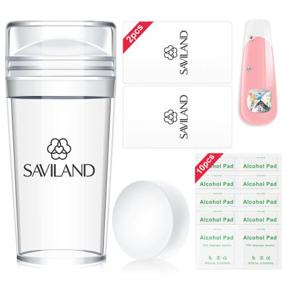Picture of Saviland French Tip Stamp: 14PCS French Tip Nail Tool with Replaceable Stamper Head, Clear Silicone Nail Stamper kit French Nail Stamper with Scrapers for French Manicure Tool Home DIY Nail Art Salon