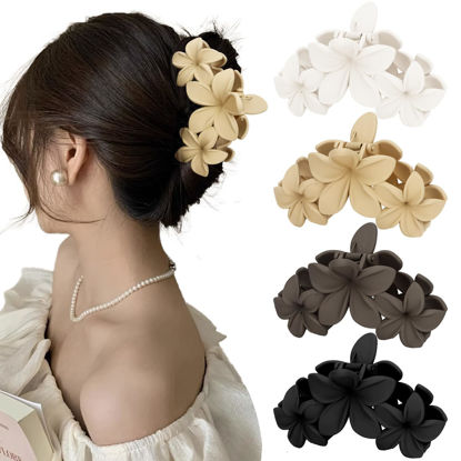 Picture of ANBALA Matte Flower Hair Accessories - 4PCS Large Plumeria Hawaiian Hair Clips with Strong Hold for Women, Non-Slip and Cute