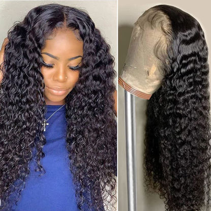 Picture of AISI Deep Wave Lace Front Wigs Human Hair 180% Density 13x4 Wet and Wavy Lace Front Wigs Human Hair HD Lace Glueless Wigs for Black Women Pre Plucked with Baby Hair Curly Lace Front Wig Human Hair(16 Inch)