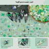 Picture of Sinyanail 3D Flower Nail Charms Set,150pcs Mixed Size Camellia Rose Resin Charms,150pcs Mixed Size and Color Leaves,100pcs Round White Pearl Beads for Nail Accessories Nail Art (30-Metal-Green)
