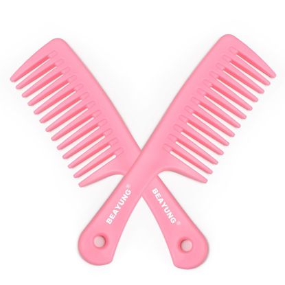 Picture of BEAYUNG 2PCS Large Wide Tooth Comb, Shower Combs, Hair comb for wet curly hair, Durable Hair Brush for Best Styling and Professional Hair Care(2Pink)