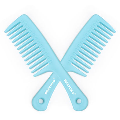 Picture of BEAYUNG 2PCS Large Wide Tooth Comb, Shower Combs, Hair comb for wet curly hair, Durable Hair Brush for Best Styling and Professional Hair Care(2Blue)